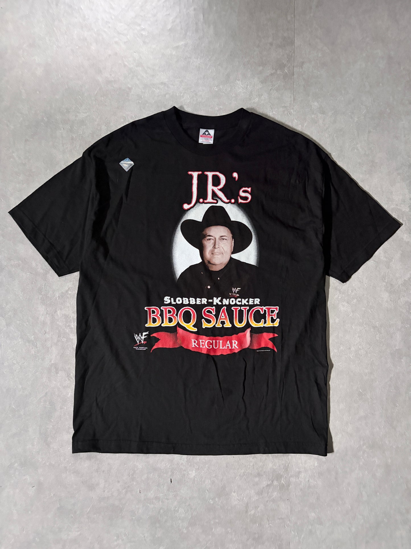 90s Vintage WWF Jr's BBQ Sauce Deadstock Black T-Shirt -XL