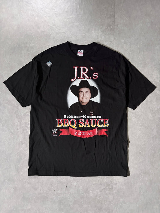 90s Vintage WWF Jr's BBQ Sauce Deadstock Black T-Shirt -XL - XL | Martin City Vintage