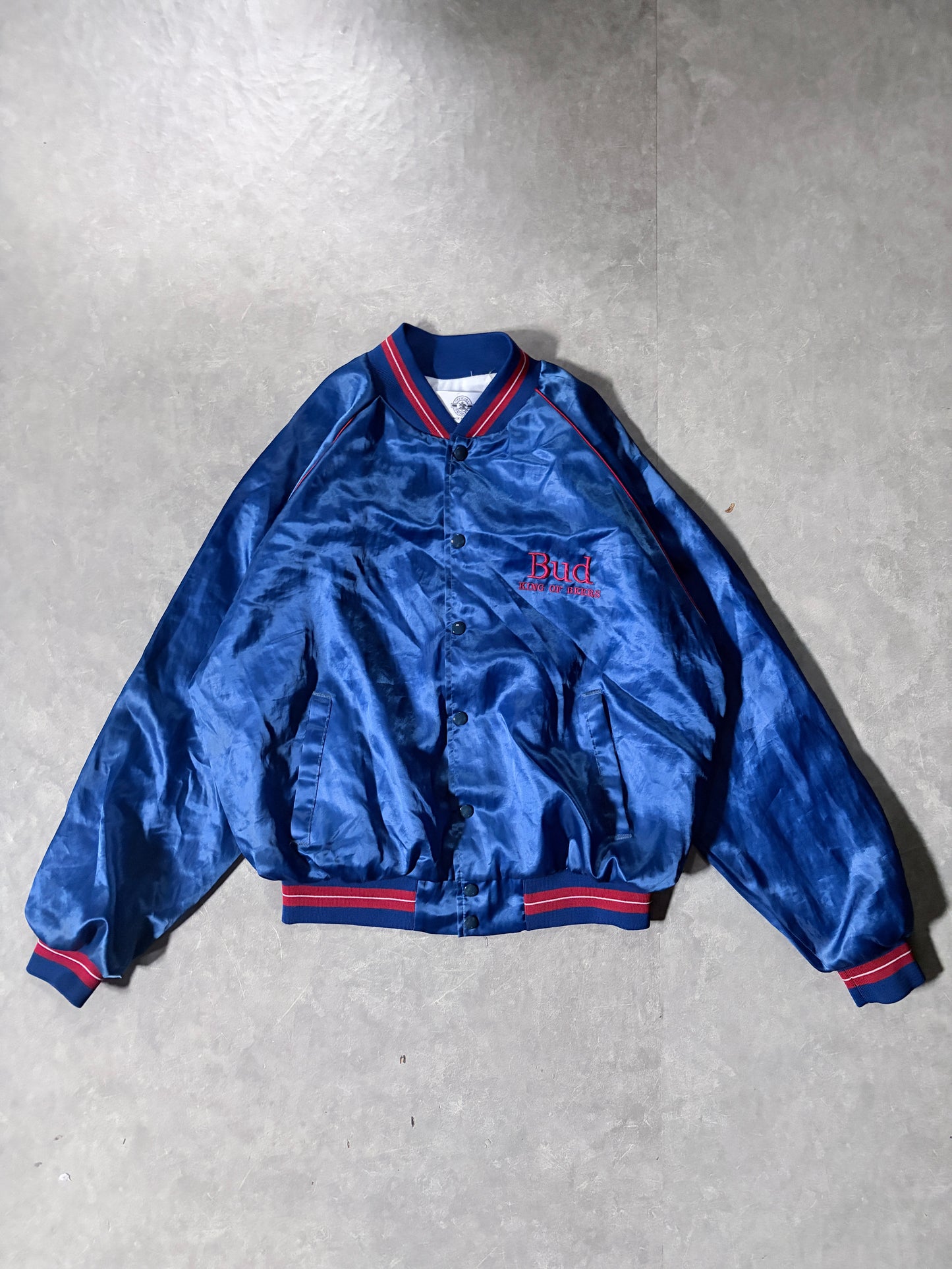 90s Vintage Budweiser Beer Blue Satin Jacket -L
