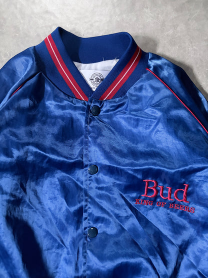 90s Vintage Budweiser Beer Blue Satin Jacket -L