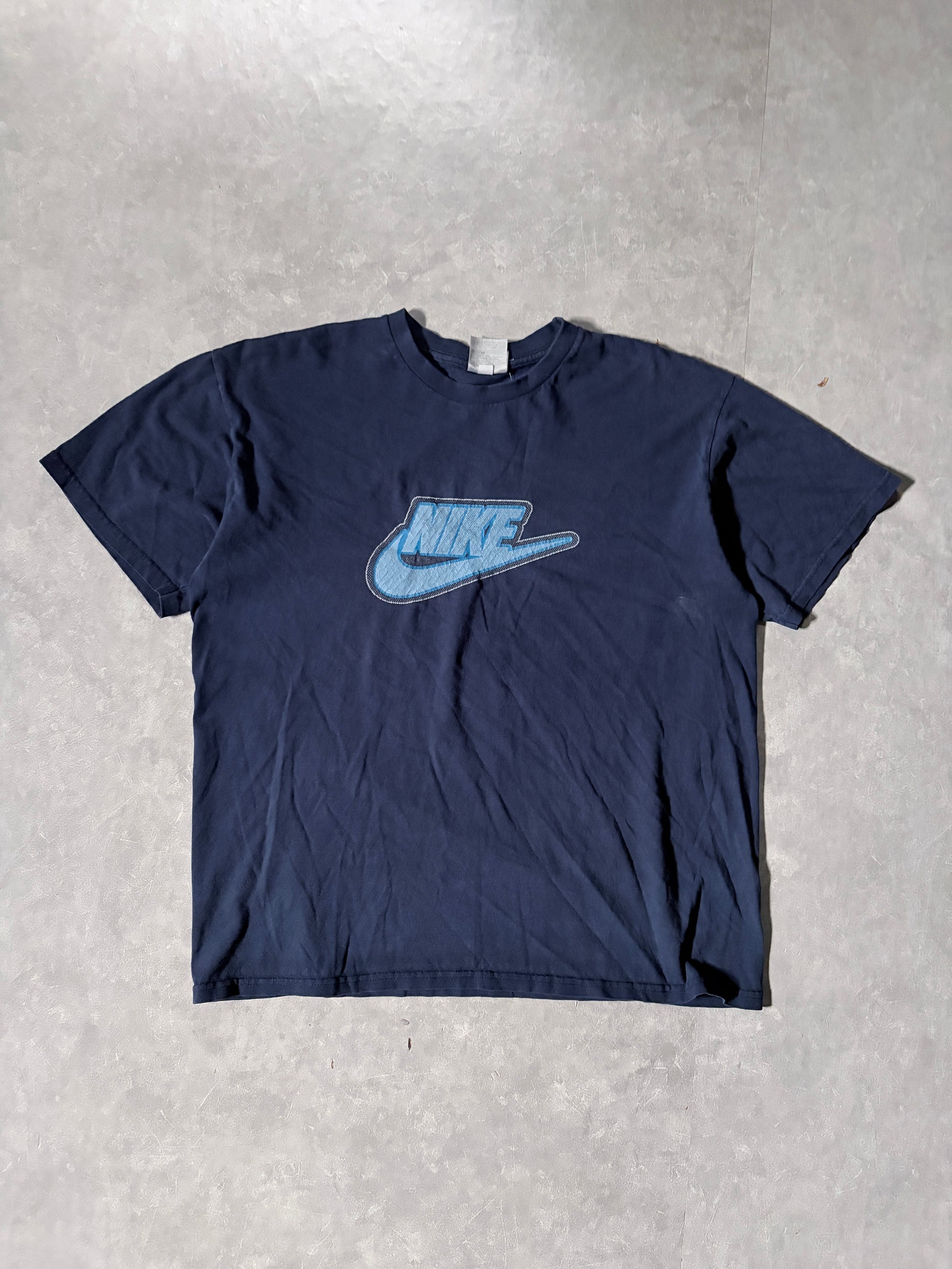 90's Vintage Nike Logo Navy T-Shirt Full Front View