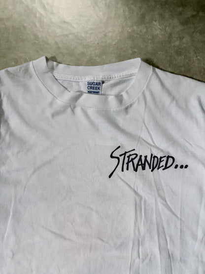 90's Vintage Sugar Creek Budweiser White T-Shirt Front Graphic Close Up