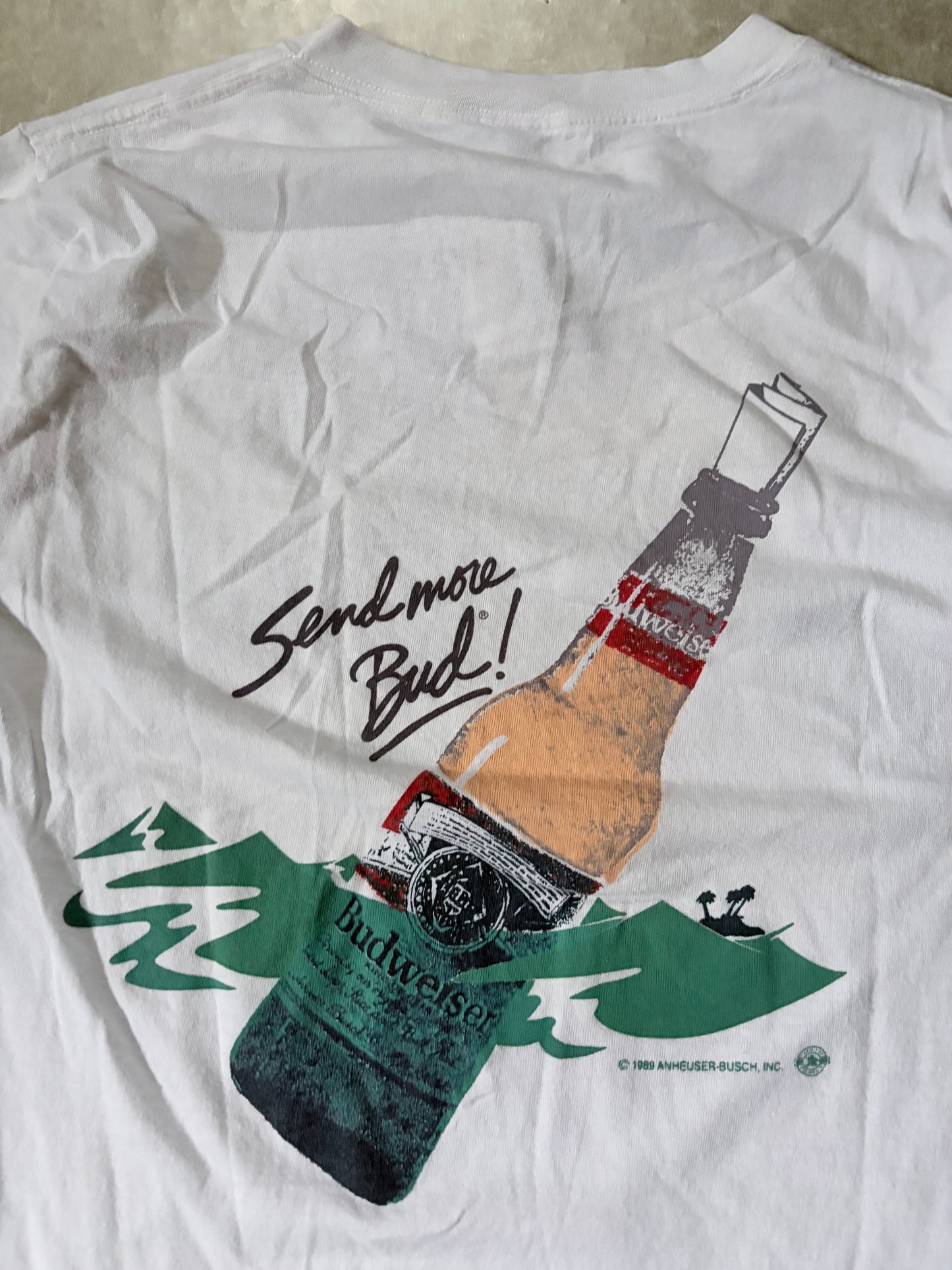 90's Vintage Sugar Creek Budweiser White T-Shirt Back Detail