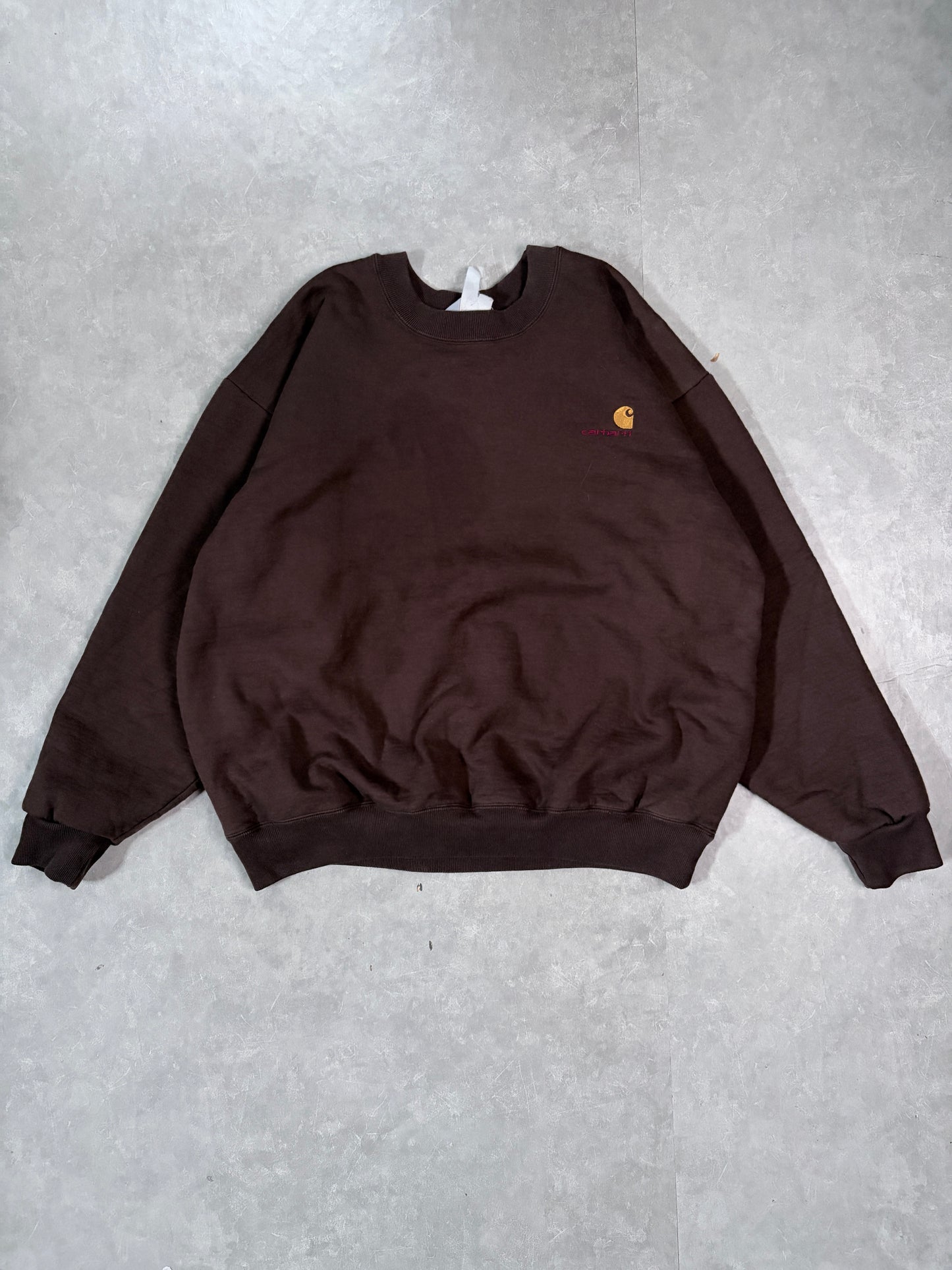90's Vintage Carhartt Brown Crewneck Sweatshirt Full Front View