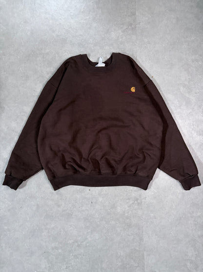 90's Vintage Carhartt Brown Crewneck Sweatshirt Full Front View