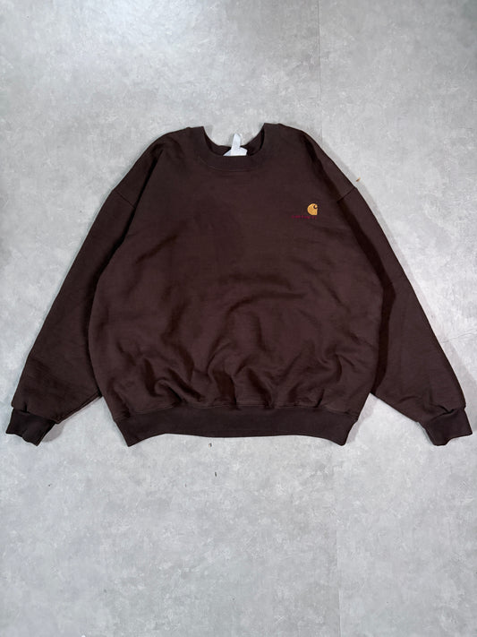 90's Vintage Carhartt Brown Crewneck Sweatshirt Full Front View