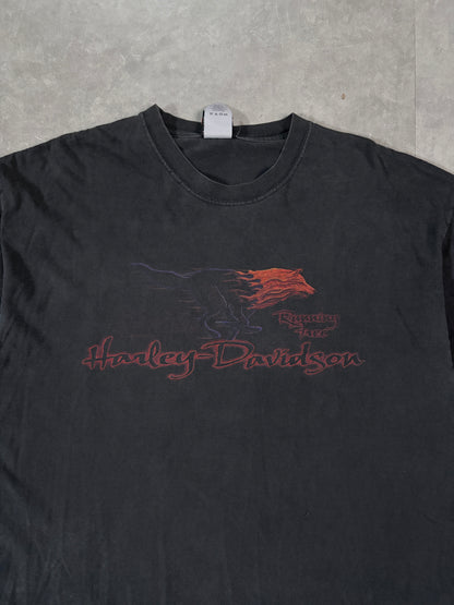 2000's Vintage Harley Davidson Black T-Shirt Front Graphic Close Up