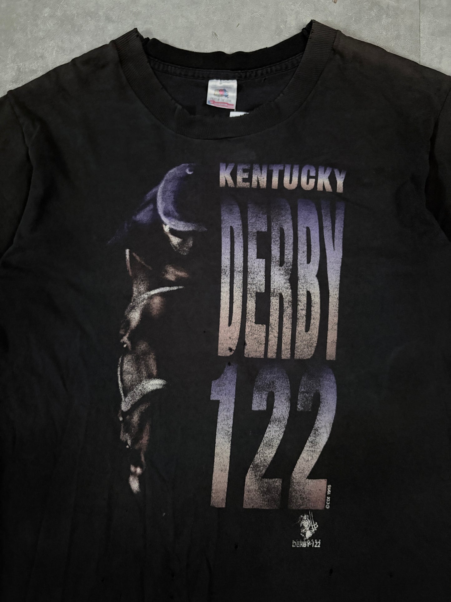 90's Vintage Kentucky Derby Black T-Shirt Front Graphic Close Up