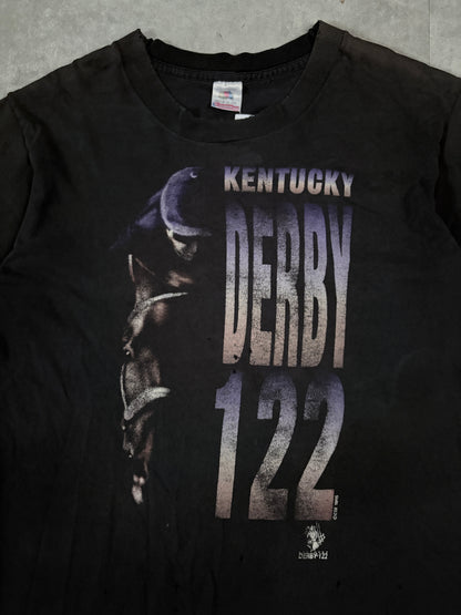 90's Vintage Kentucky Derby Black T-Shirt Front Graphic Close Up