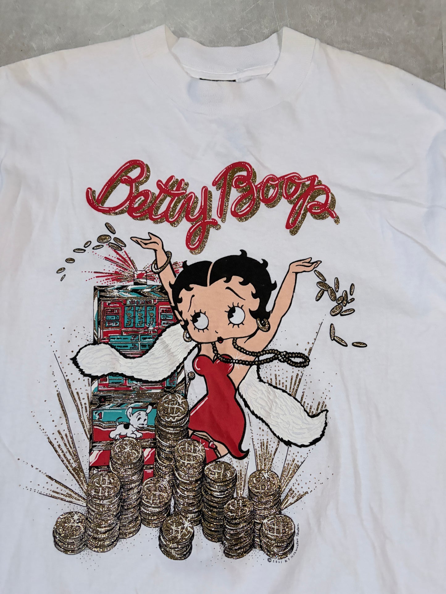 90's Vintage Betty Boop White T-Shirt Front Graphic Close Up