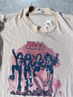 70's Vintage KISS Cream Distressed Band T-Shirt -XL