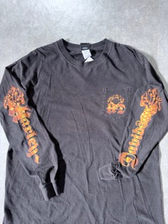 2000s Vintage Harley Davidson Flame Sleeve Black Pocket Shirt -XL