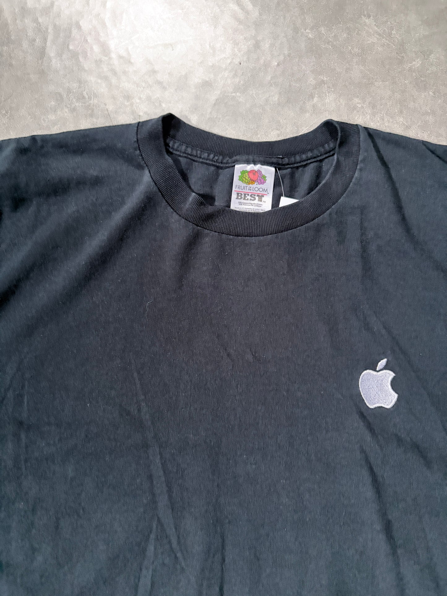 90s Vintage Apple Embroidered Black T-Shirt -XXL