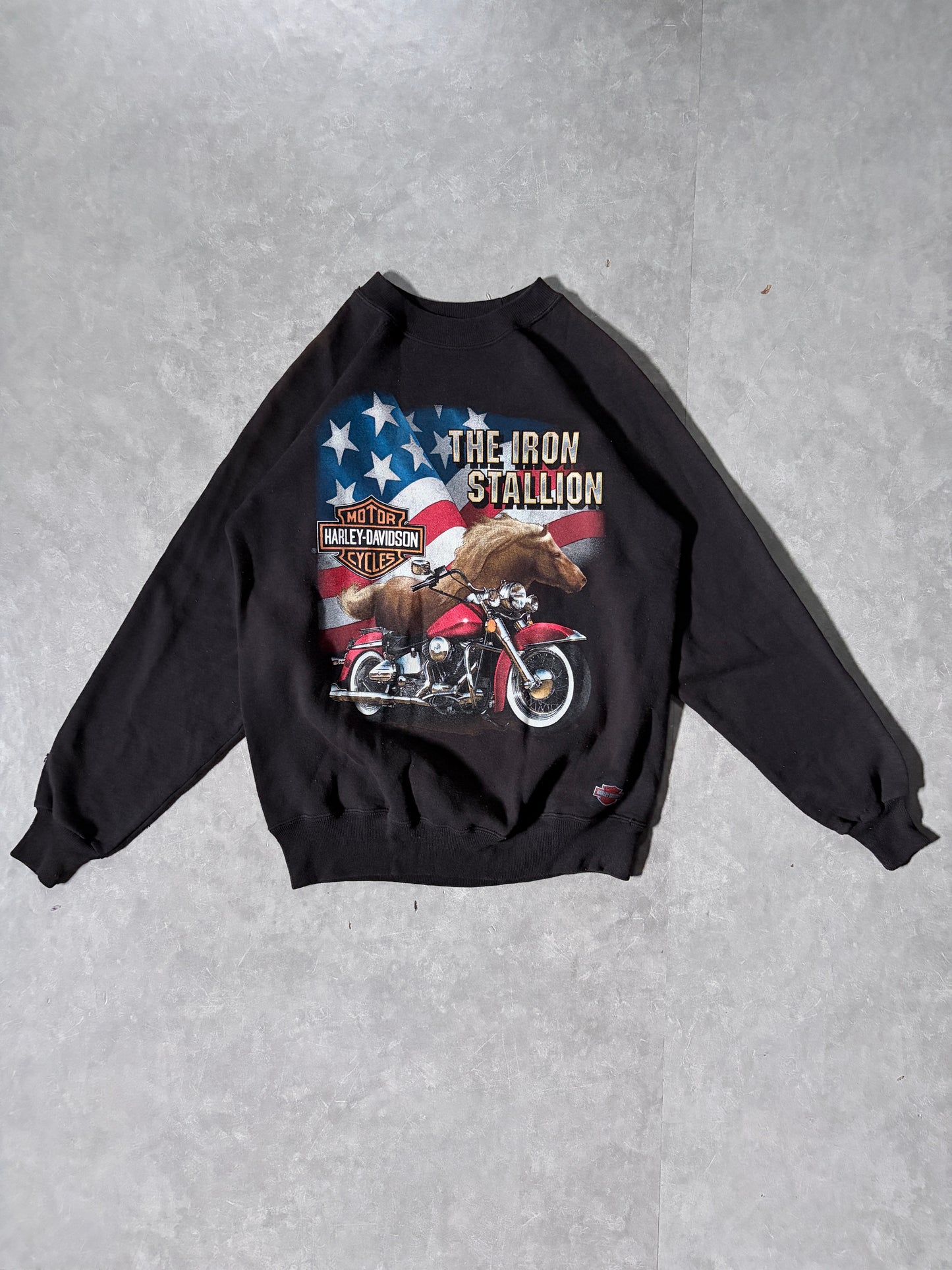 90s Vintage Harley Davidson Iron Stallion Black Crewneck -M