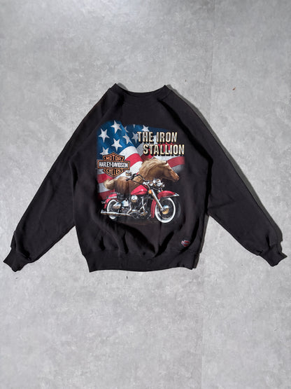 90s Vintage Harley Davidson Iron Stallion Black Crewneck -M