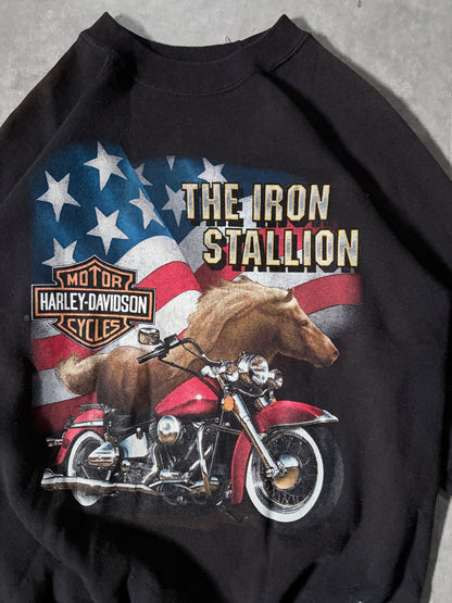 90s Vintage Harley Davidson Iron Stallion Black Crewneck -M