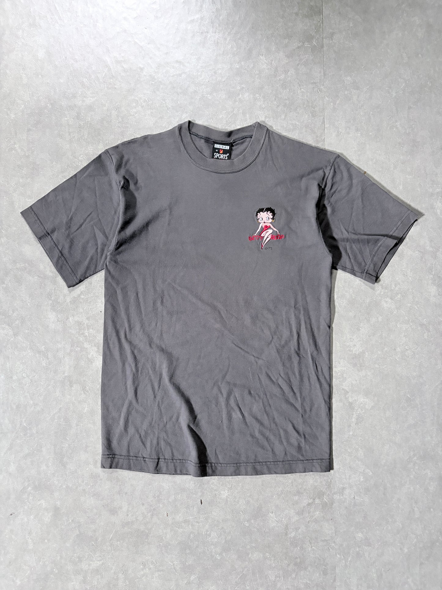90s Vintage Betty Boop Embroidered Minimal Grey T-Shirt -M