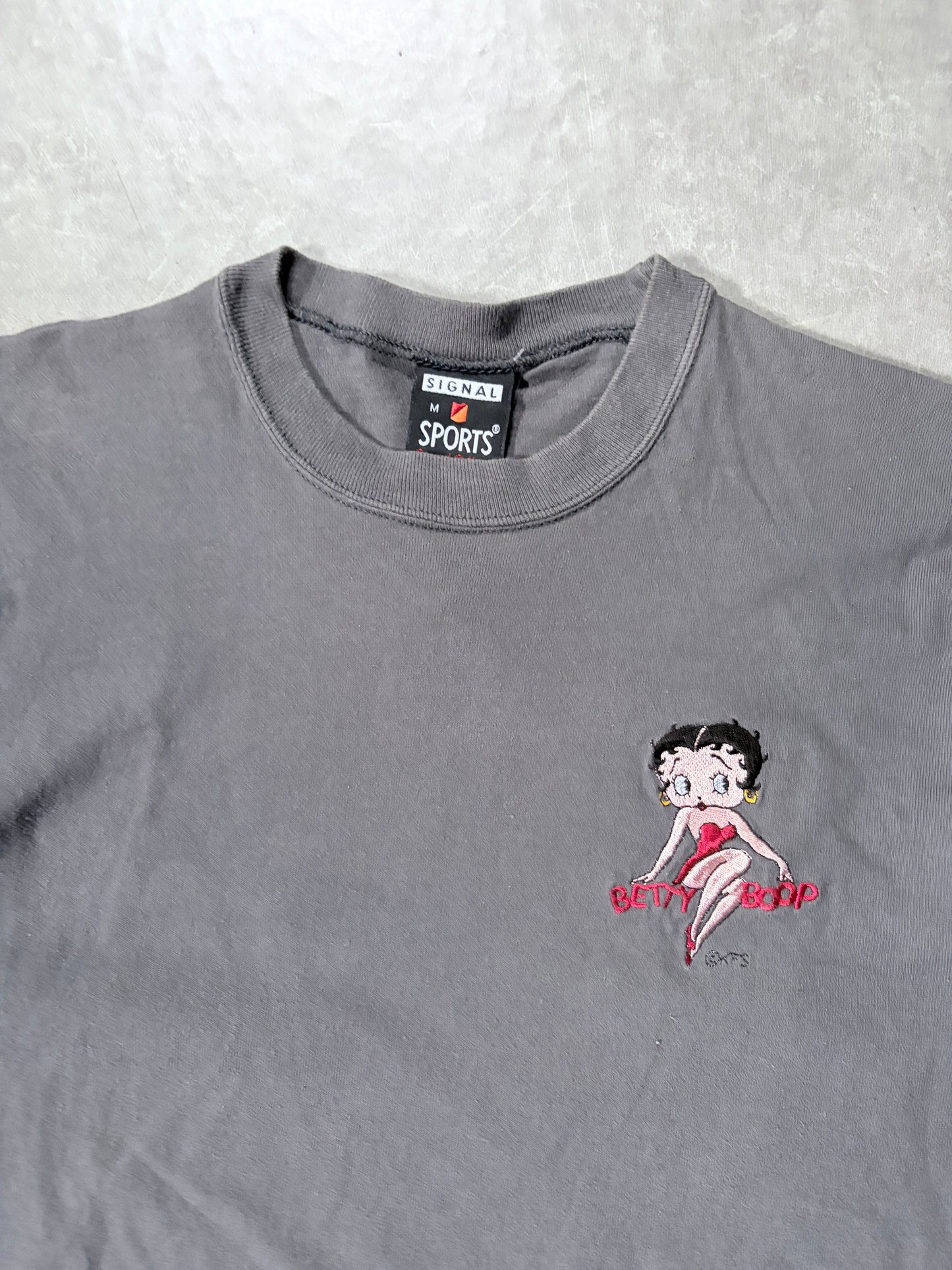 90s Vintage Betty Boop Embroidered Minimal Grey T-Shirt -M