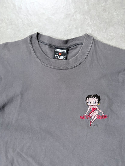 90s Vintage Betty Boop Embroidered Minimal Grey T-Shirt -M