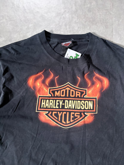 90s Vintage Harley Davidson Flame Sleeve Black Long Sleeve Shirt -L