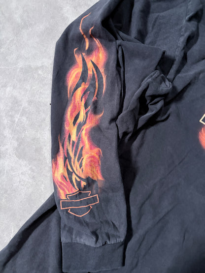 90s Vintage Harley Davidson Flame Sleeve Black Long Sleeve Shirt -L