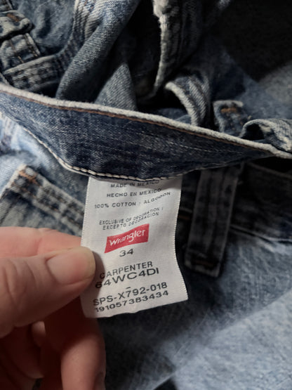 2000s Vintage Wrangler Distressed Light Wash Carpenter Jorts -34W