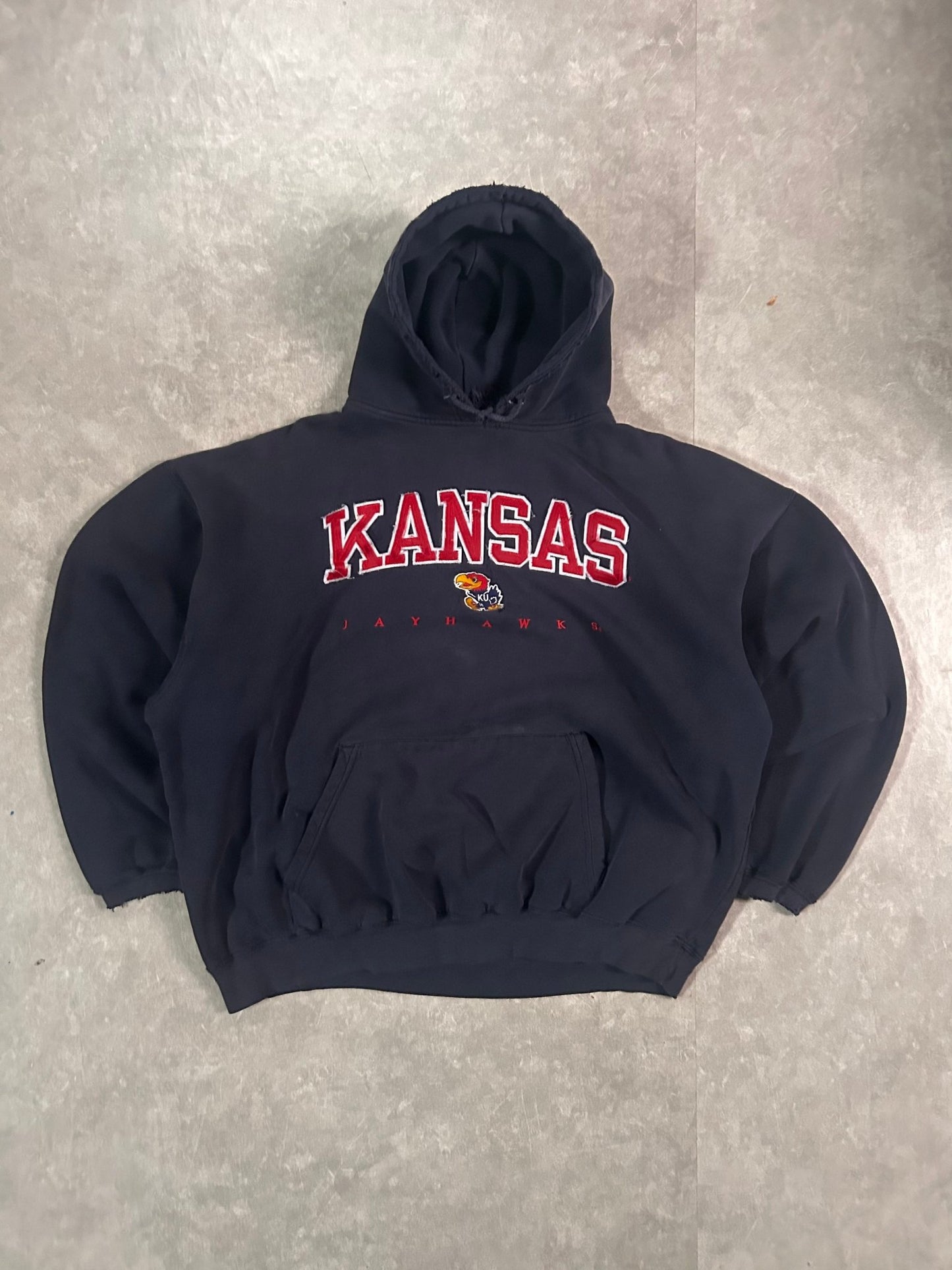 90’s Vintage Kansas Jayhawks Navy Hoodie - XL - XL | Martin City Vintage