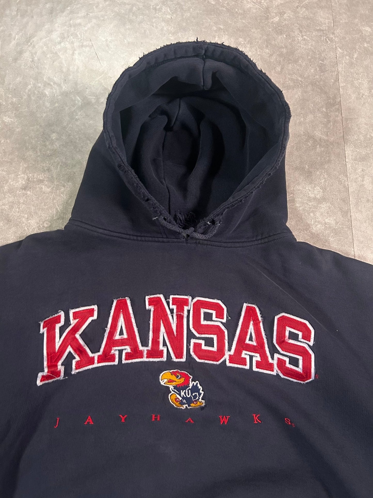 90’s Vintage Kansas Jayhawks Navy Hoodie - XL - XL | Martin City Vintage