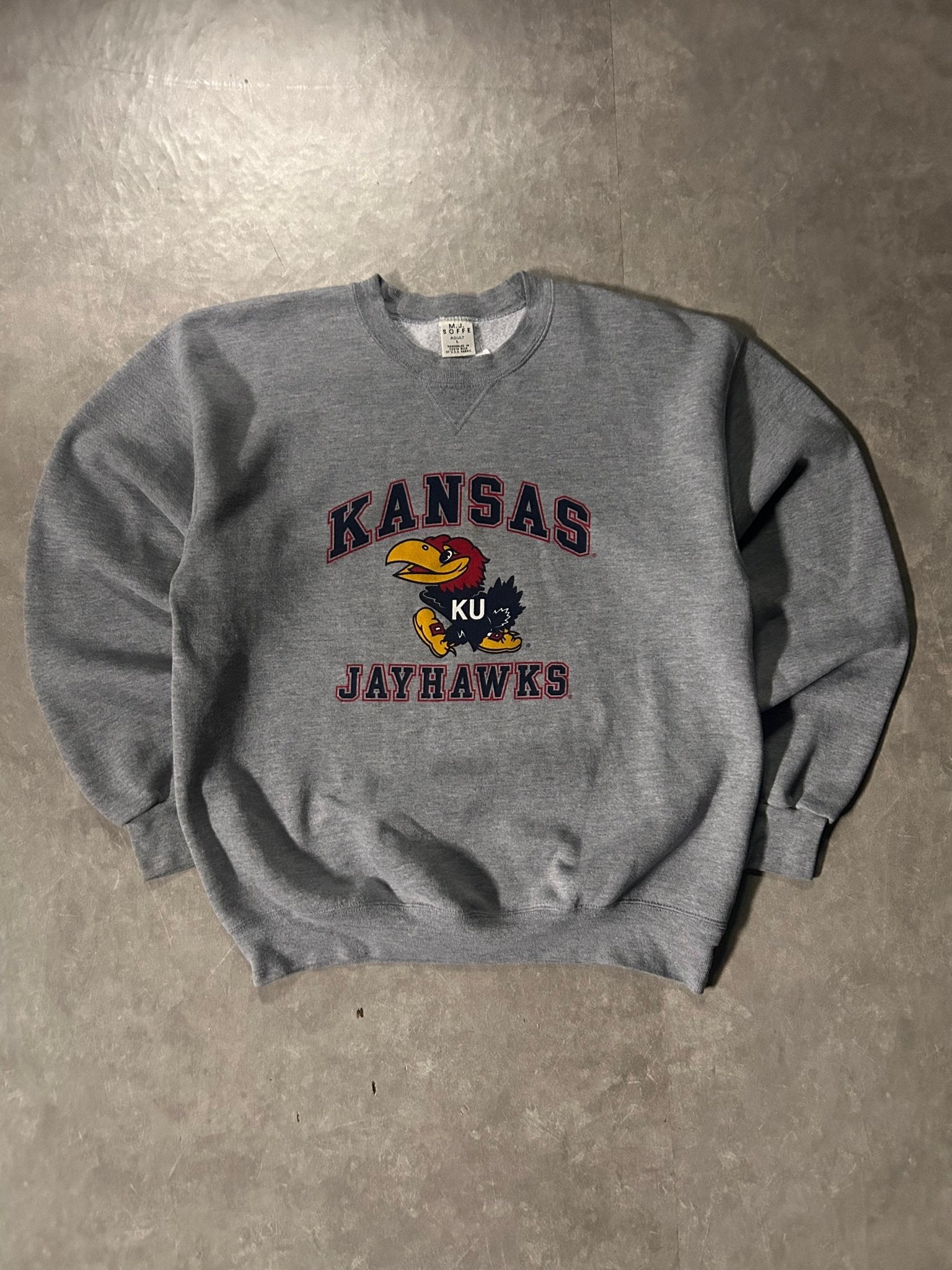 90’s Vintage Kansas Jayhawks Grey Sweatshirt - L - L | Martin City Vintage