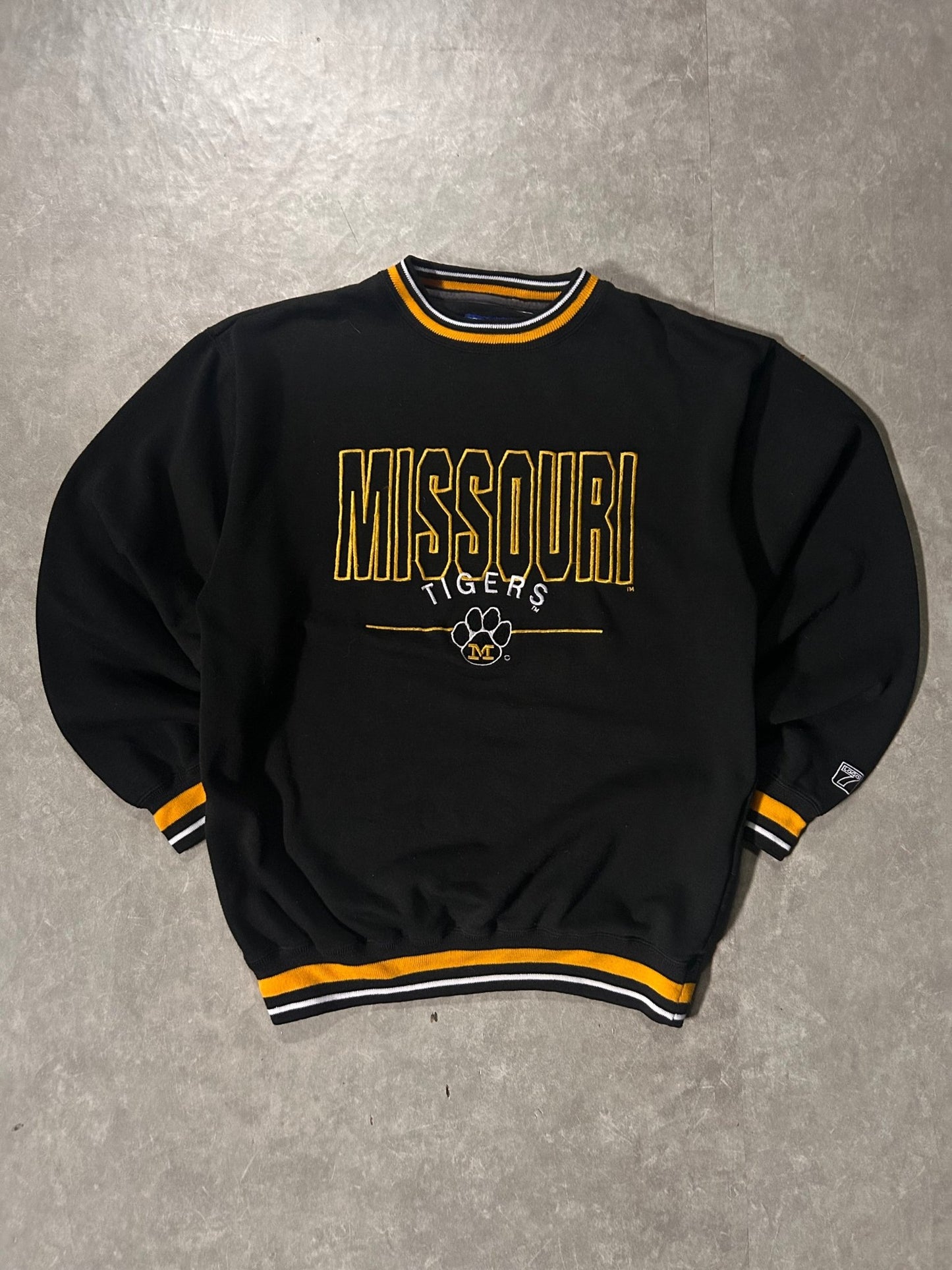 90's Vintage Missouri Tigers Embroidered Black Crewneck - L - L | Martin City Vintage