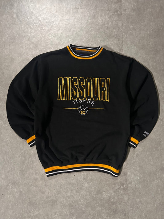 90's Vintage Missouri Tigers Embroidered Black Crewneck - L - L | Martin City Vintage