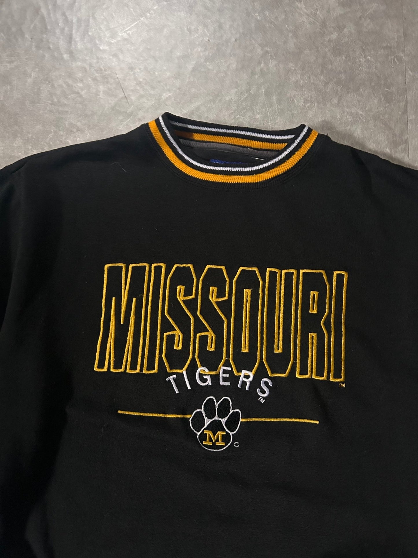 90's Vintage Missouri Tigers Embroidered Black Crewneck - L - L | Martin City Vintage