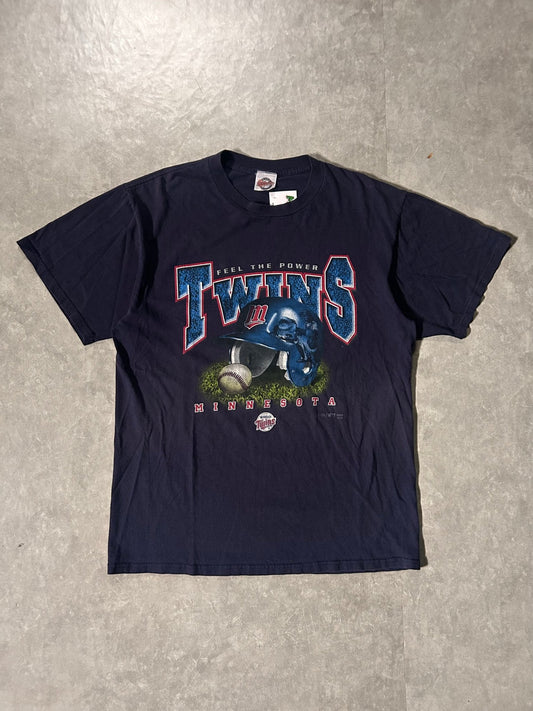 90's Vintage Minnesota Twins Big Print Navy T-Shirt - L - L | Martin City Vintage