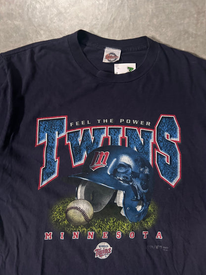 90's Vintage Minnesota Twins Big Print Navy T-Shirt - L - L | Martin City Vintage