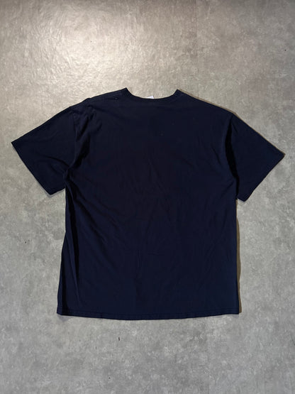 2000s Vintage Adidas Grey Logo Navy T Shirt Full Back View
