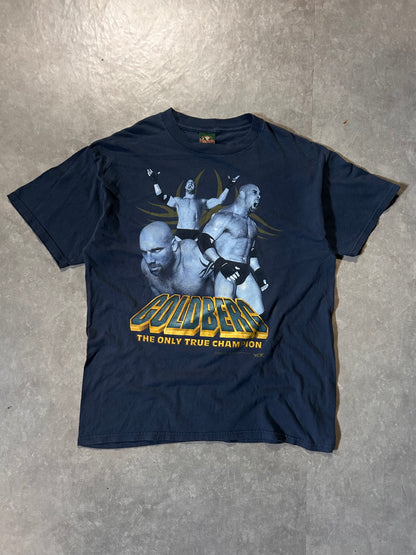 2000s Vintage Goldberg Big Print Navy T Shirt Full Front View