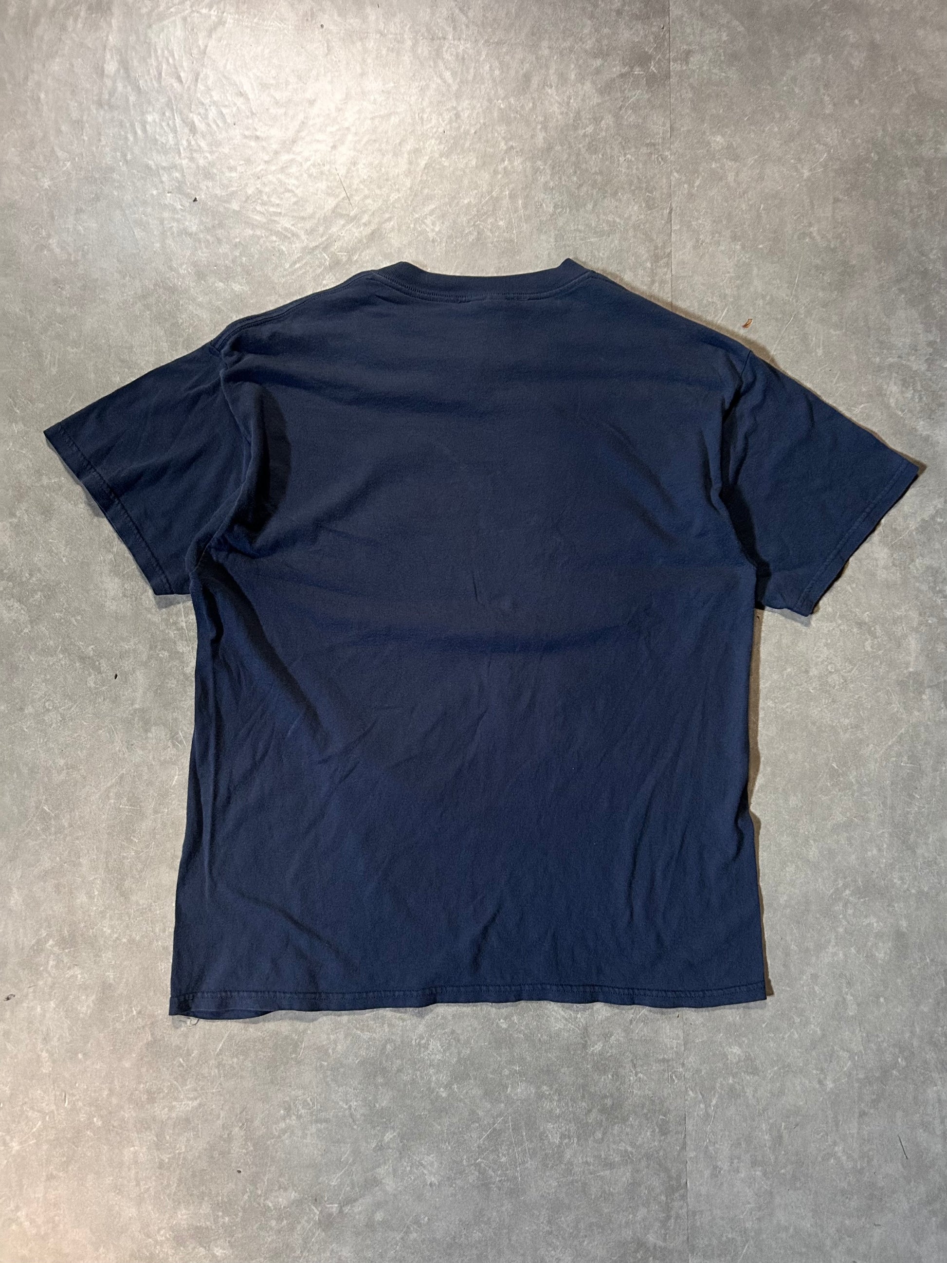 2000s Vintage Goldberg Big Print Navy T Shirt Full Back View