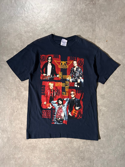 2003 Vintage Aerosmith Big Print Navy T Shirt Full Front View