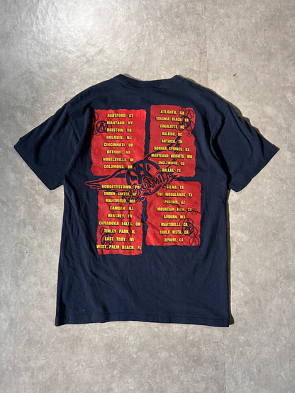 2003 Vintage Aerosmith Big Print Navy T Shirt Full Back View