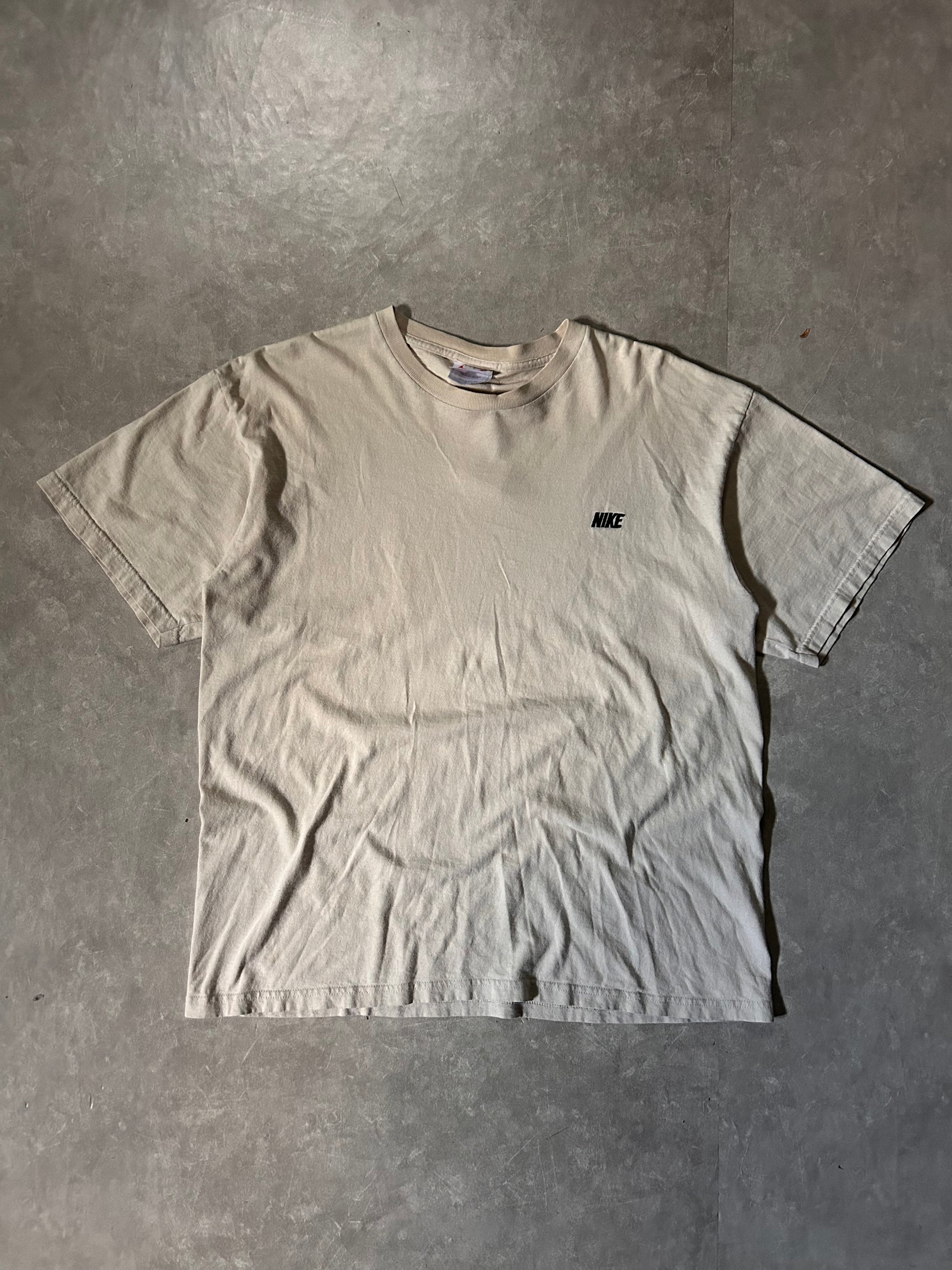 90s Vintage Nike Embroidered Beige T Shirt Full Front View