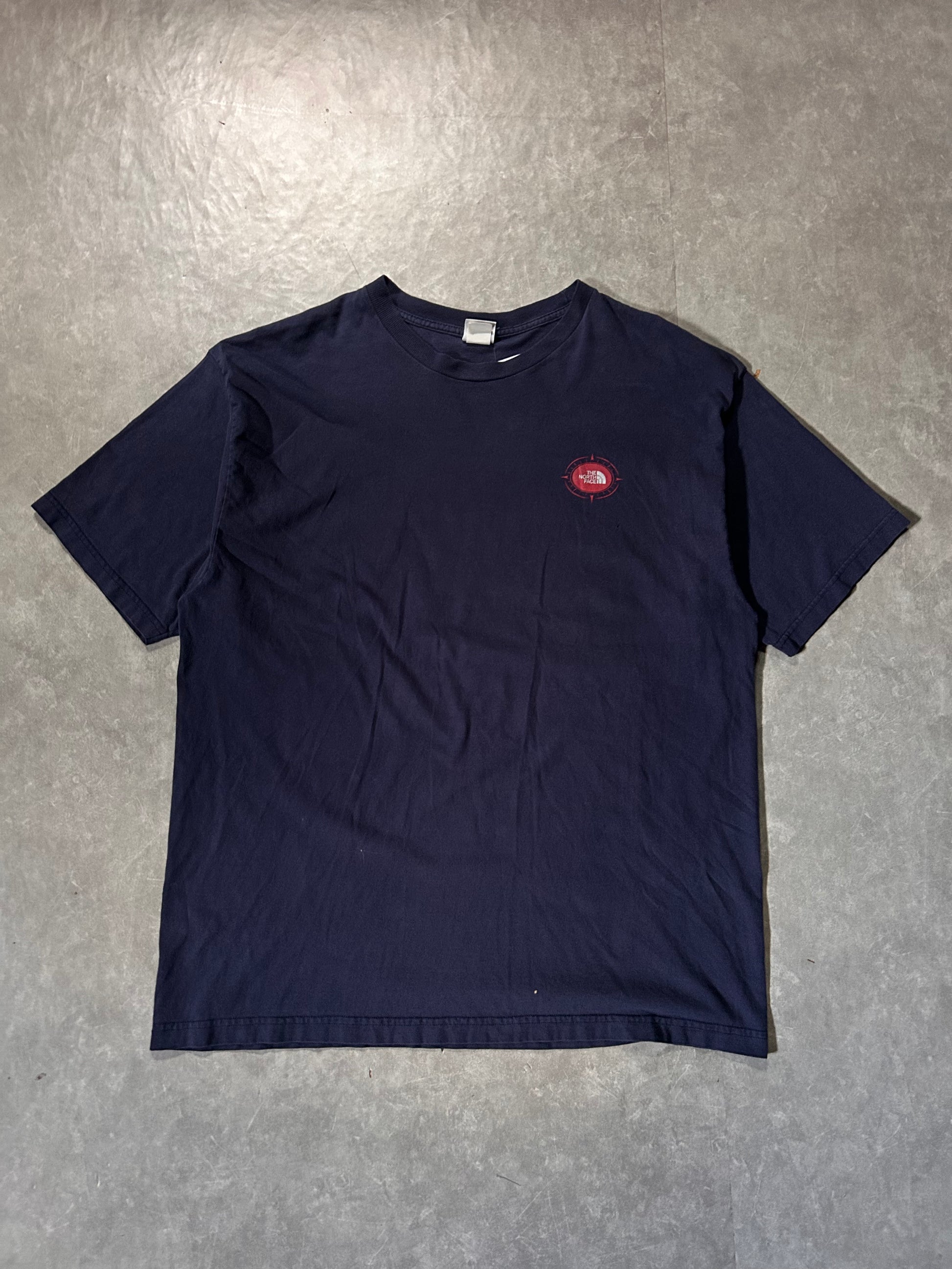 90's Vintage North Face Compass Navy T-Shirt Full Front View