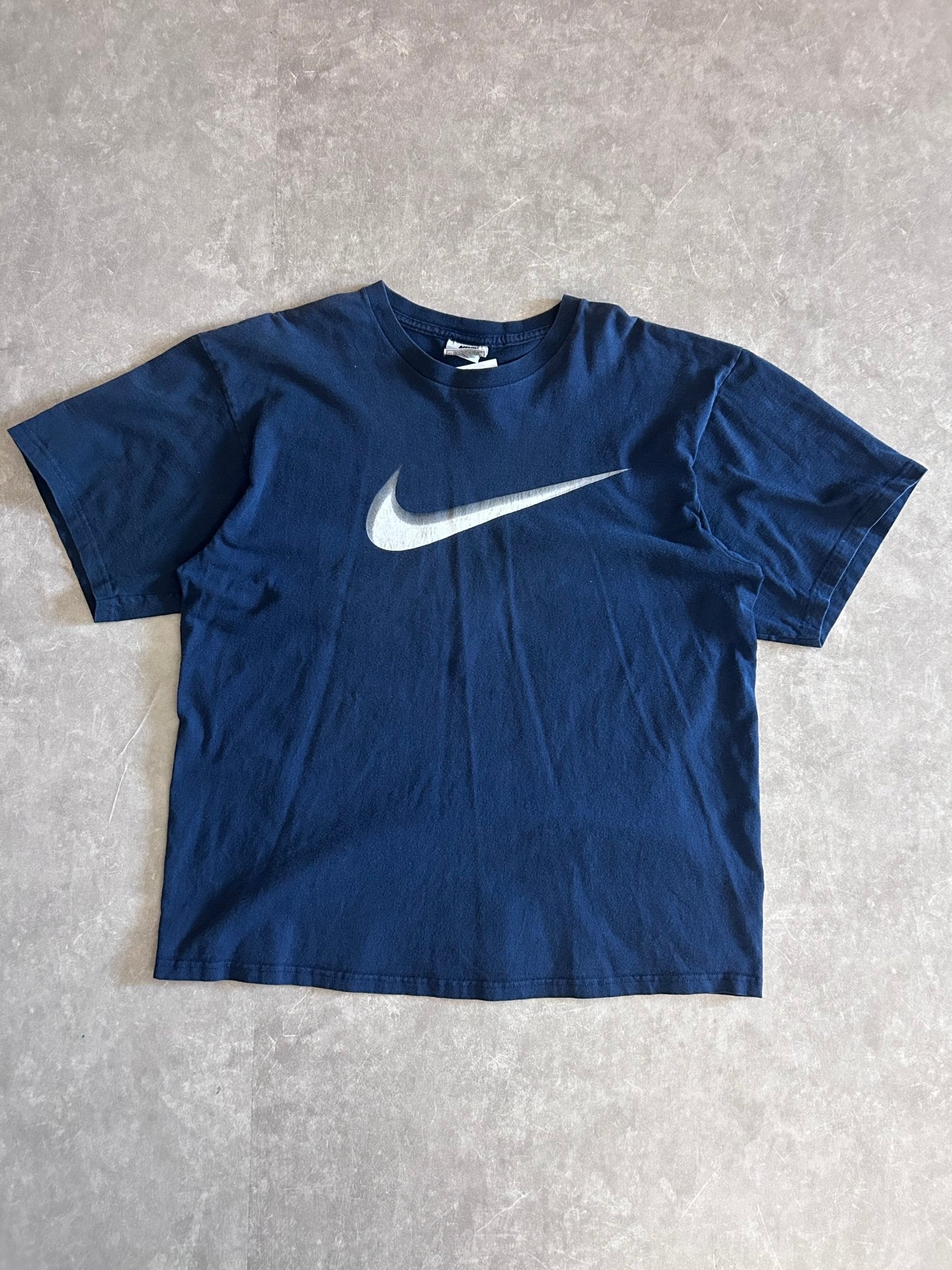 2000s Vintage Nike Silver Swoosh Navy T Shirt Size XL - | Martin City Vintage
