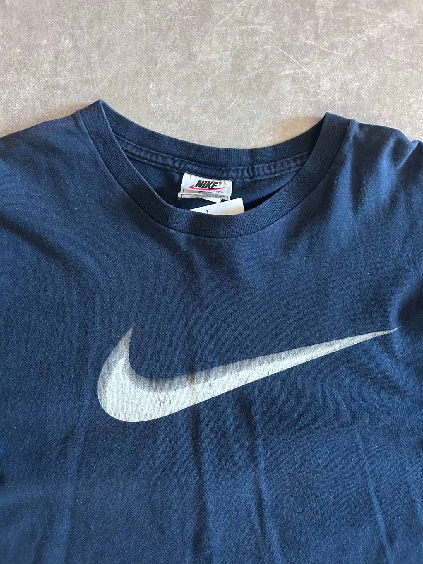 2000s Vintage Nike Silver Swoosh Navy T Shirt Size XL - | Martin City Vintage