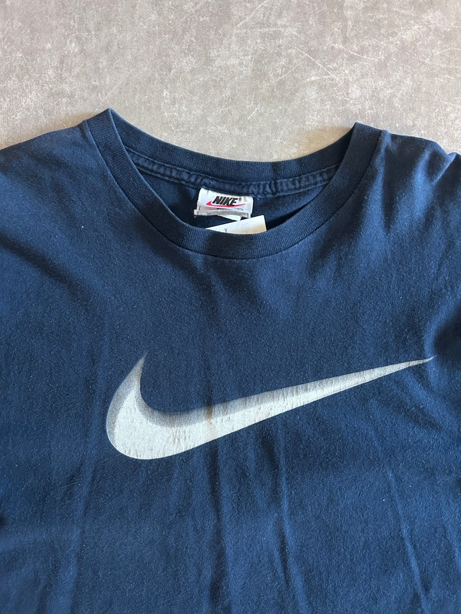 2000s Vintage Nike Silver Swoosh Navy T Shirt Size XL - | Martin City Vintage