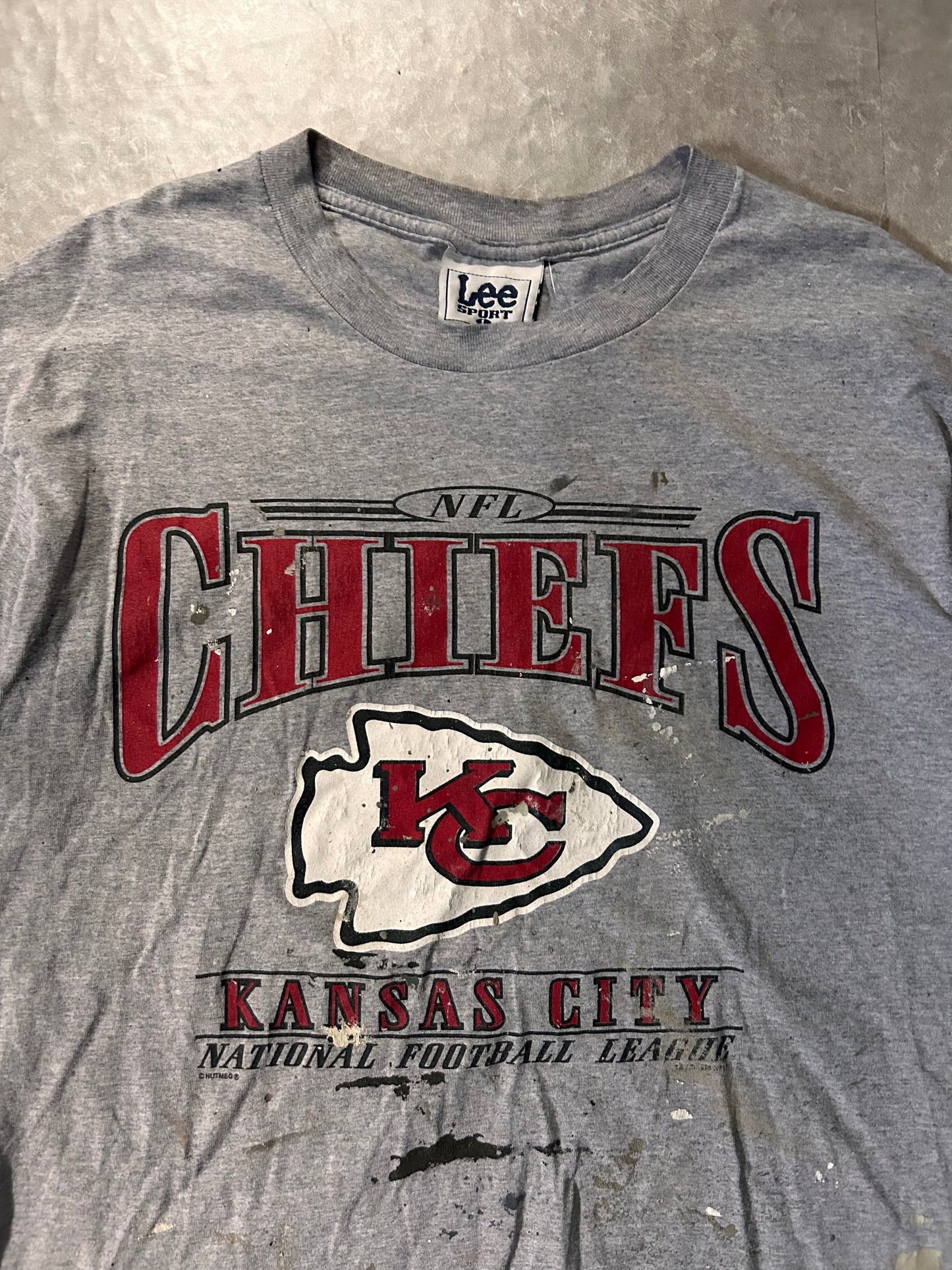 90's Vintage Kansas City Chiefs Paint Splatter Graphic Close Up
