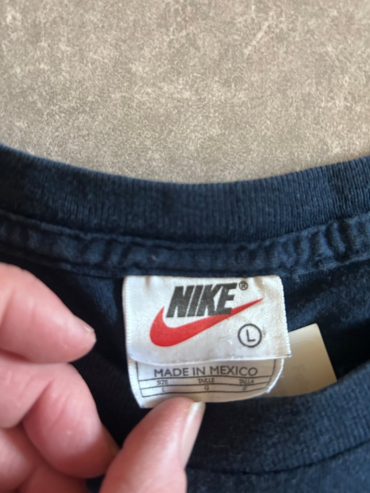 2000s Vintage Nike Silver Swoosh Navy T Shirt Size XL - | Martin City Vintage