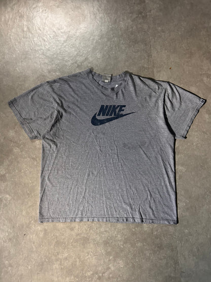 2000's Vintage Nike Navy Swoosh Print Grey T-Shirt Full Front View
