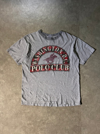 90's Vintage Washington D.C. Polo Club Big Print Grey T-Shirt Full Front View