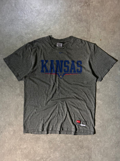 2000's Vintage Kansas Jayhawks Nike Grey T-Shirt Full Front View