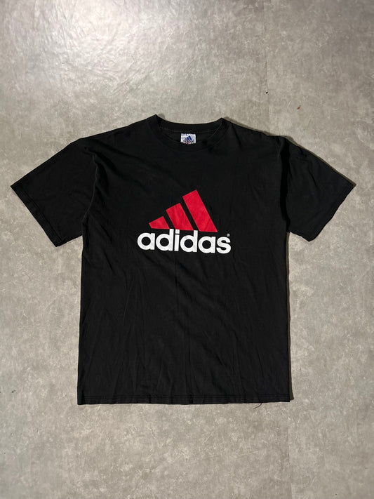 90's Vintage Adidas Red Logo Black T-Shirt -M - M | Martin City Vintage